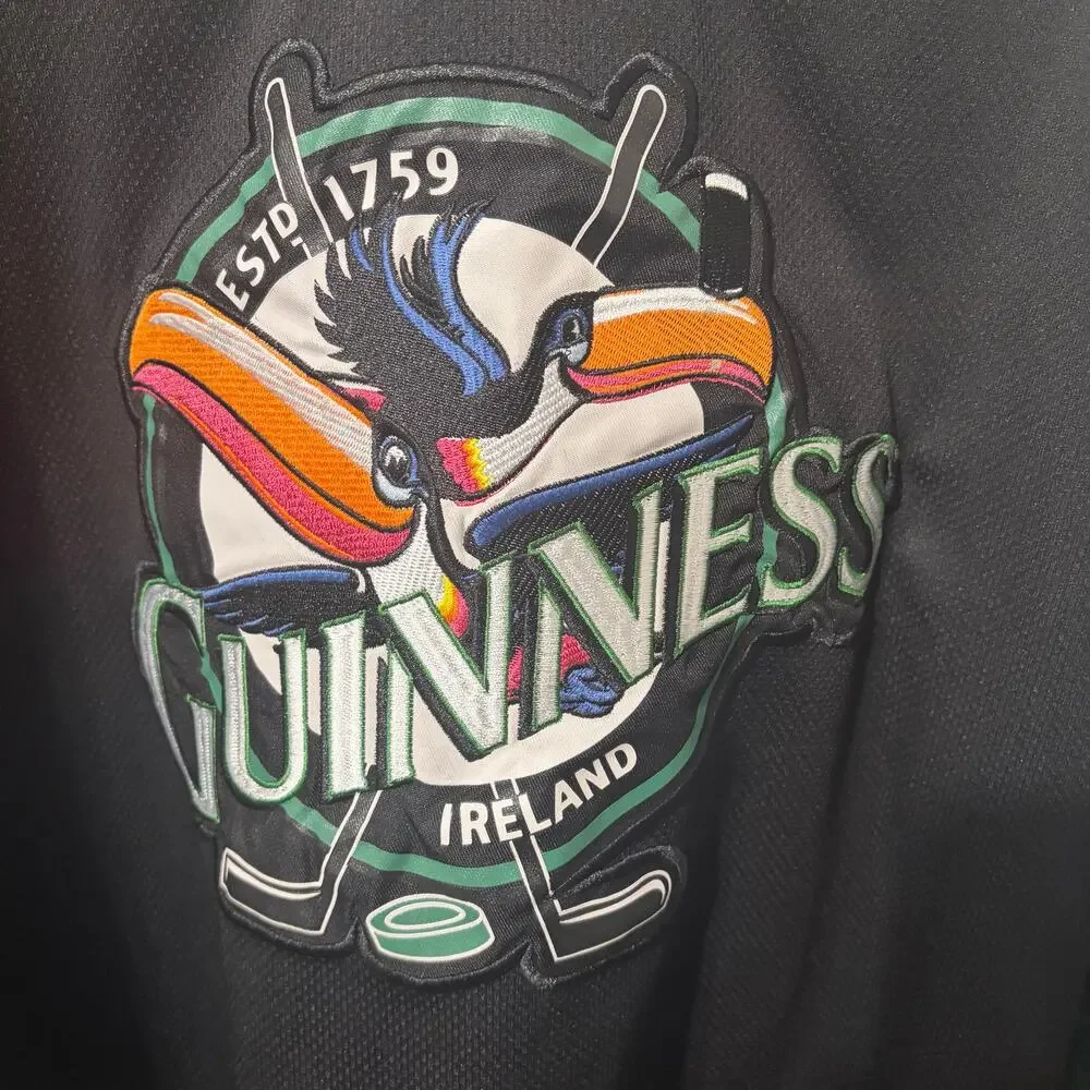 Guinness Beer Ireland Toucan Hockey Jersey Mens XL Black Embroidered 1759 - Picture 6 of 9
